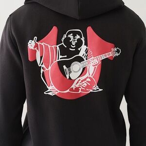 True Religion Overlap Buddha Zip Hoodie Jet Black Style 700149 Size S